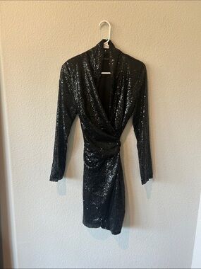 Black Sequin Wrap Dress - Elegant Evening Mini